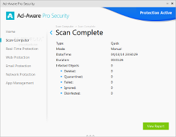 Showing the Ad-Aware Pro Security scan results with statistics